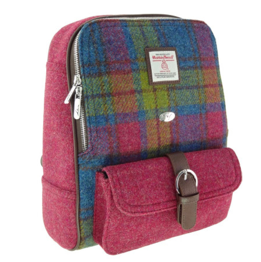 Harris Tweed Naver Backpack Purple, Blue & Green Check - COL46 | Harris Tweed Scotland