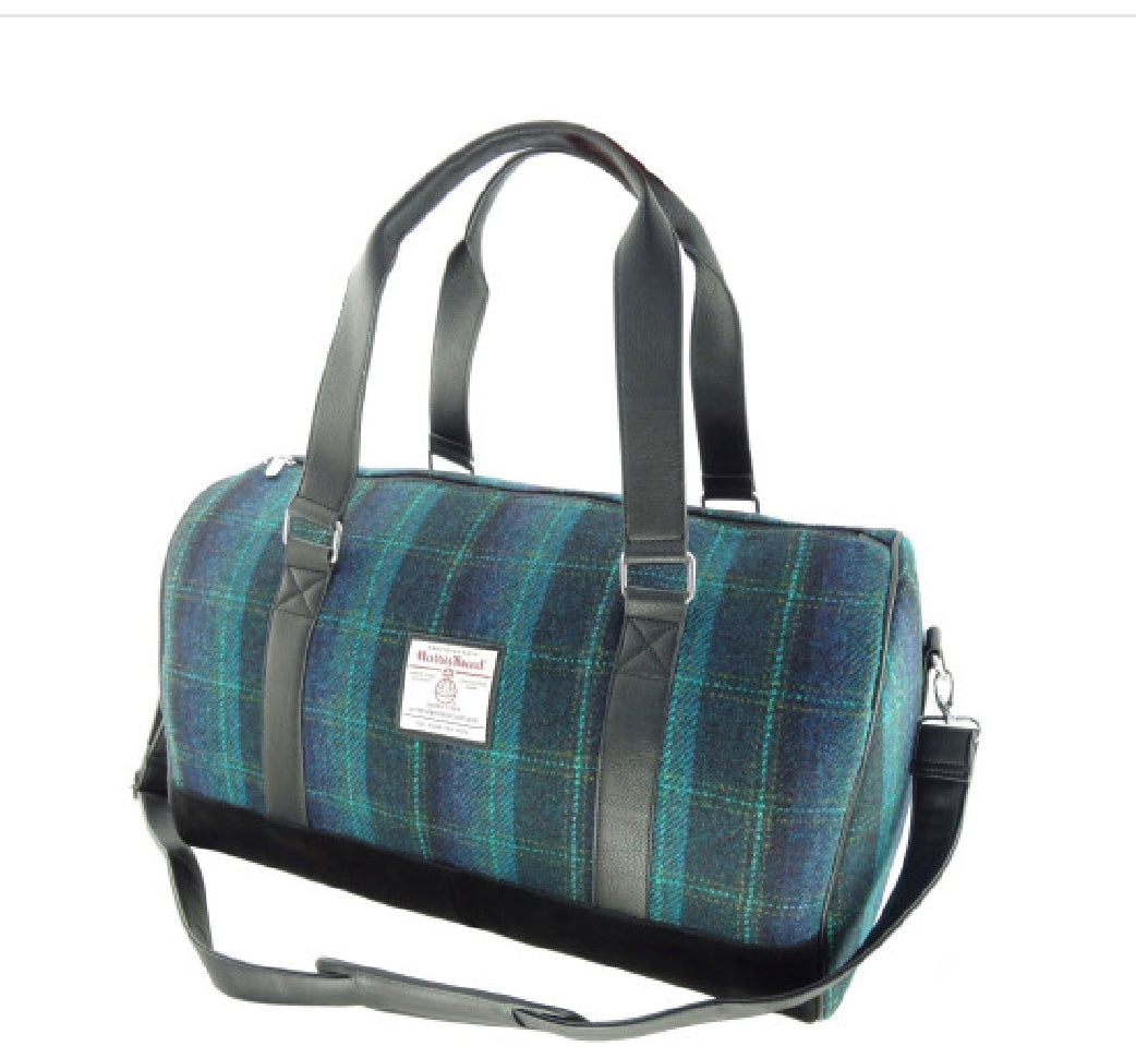 Clyde Weekend Bag with Harris Tweed Navy Blue Check Fabric - COL119 | Harris Tweed Scotland
