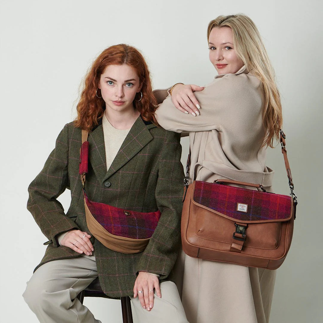 Islander Laptop Bag in Harris Tweed Navy Over Check