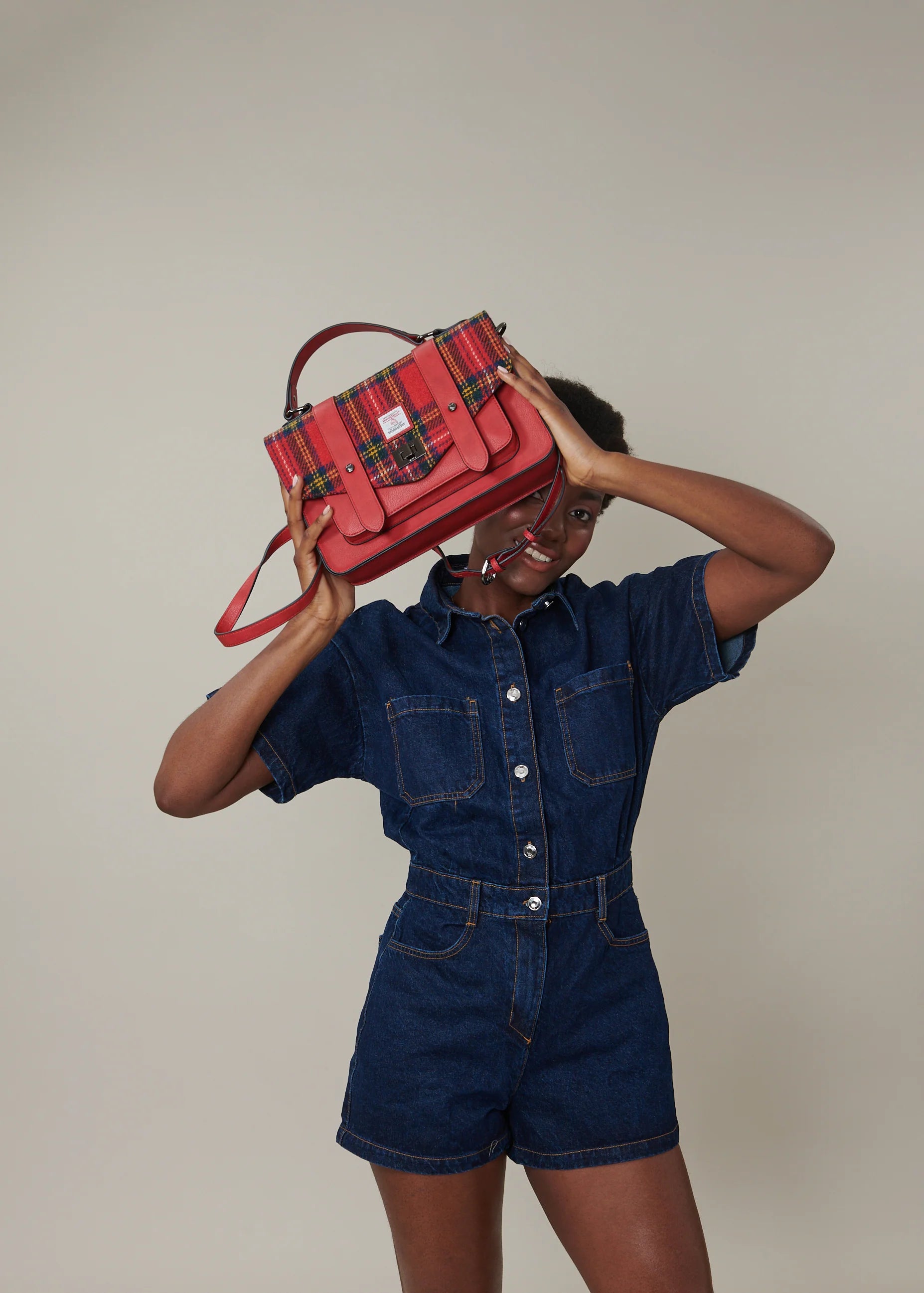 Islander Large Satchel Bag with Harris Tweed Green Mint Check Fabric – Image 2 | Harris Tweed Scotland