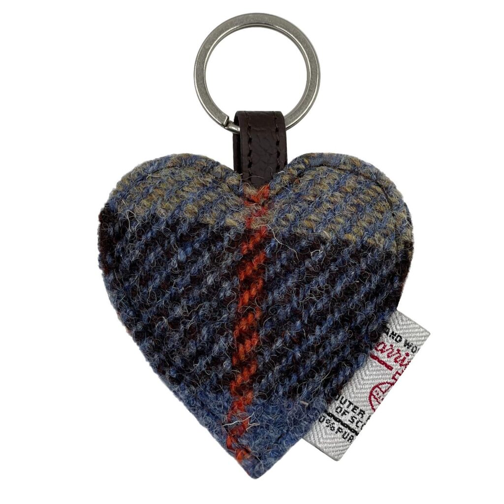 Maccessori Heart Keyring with Harris Tweed - Blue/Brown Check | Harris Tweed Scotland