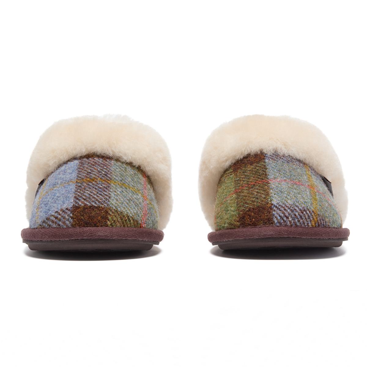 Kate Ladies' Sheepskin Lined Mule Slippers (Chocolate / Green Check)