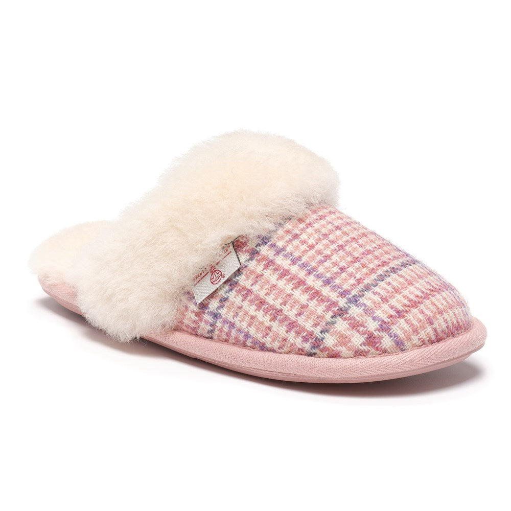 Kate Ladies' Sheepskin Lined Mule Slippers (Pink POW Check)