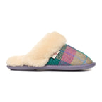 Kate Ladies' Sheepskin Lined Mule Slippers (Lilac / Blue check)