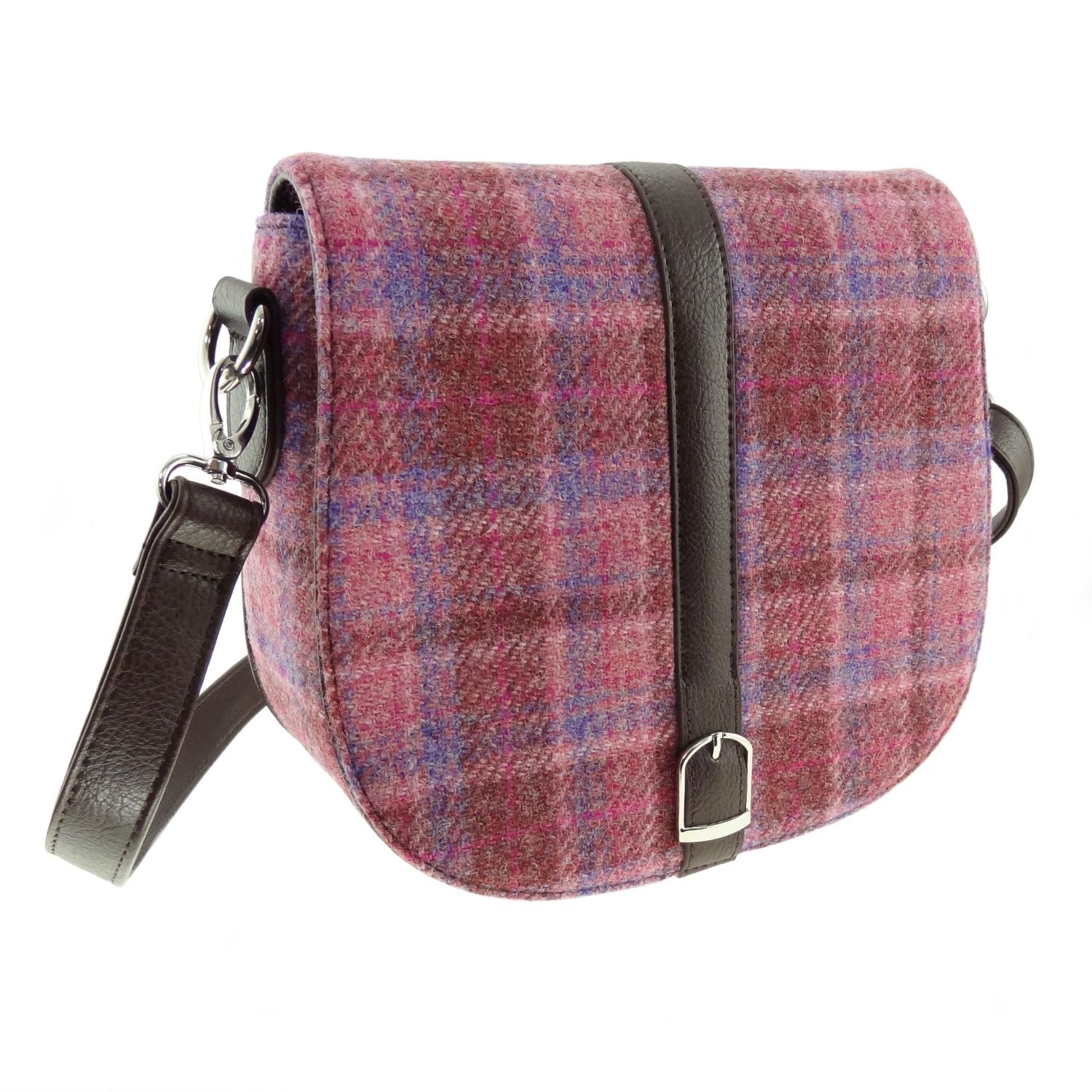 Beauly Classic Shoulder Handbag with Harris Tweed Purple & Pink Check Fabric - COL103 | Harris Tweed Scotland