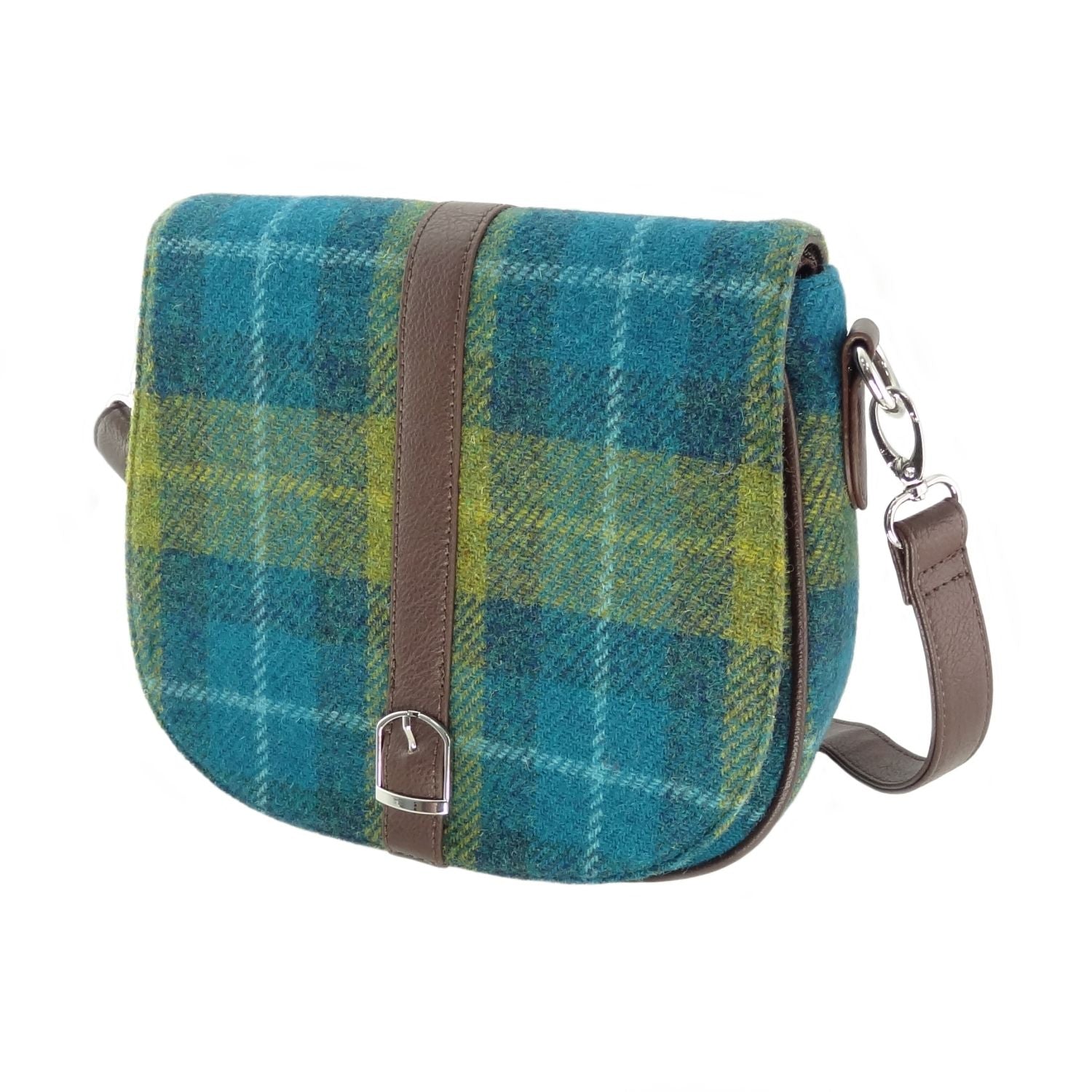 Beauly Classic Shoulder Handbag with Harris Tweed Blue & Yellow & Check Fabric - COL114 | Harris Tweed Scotland