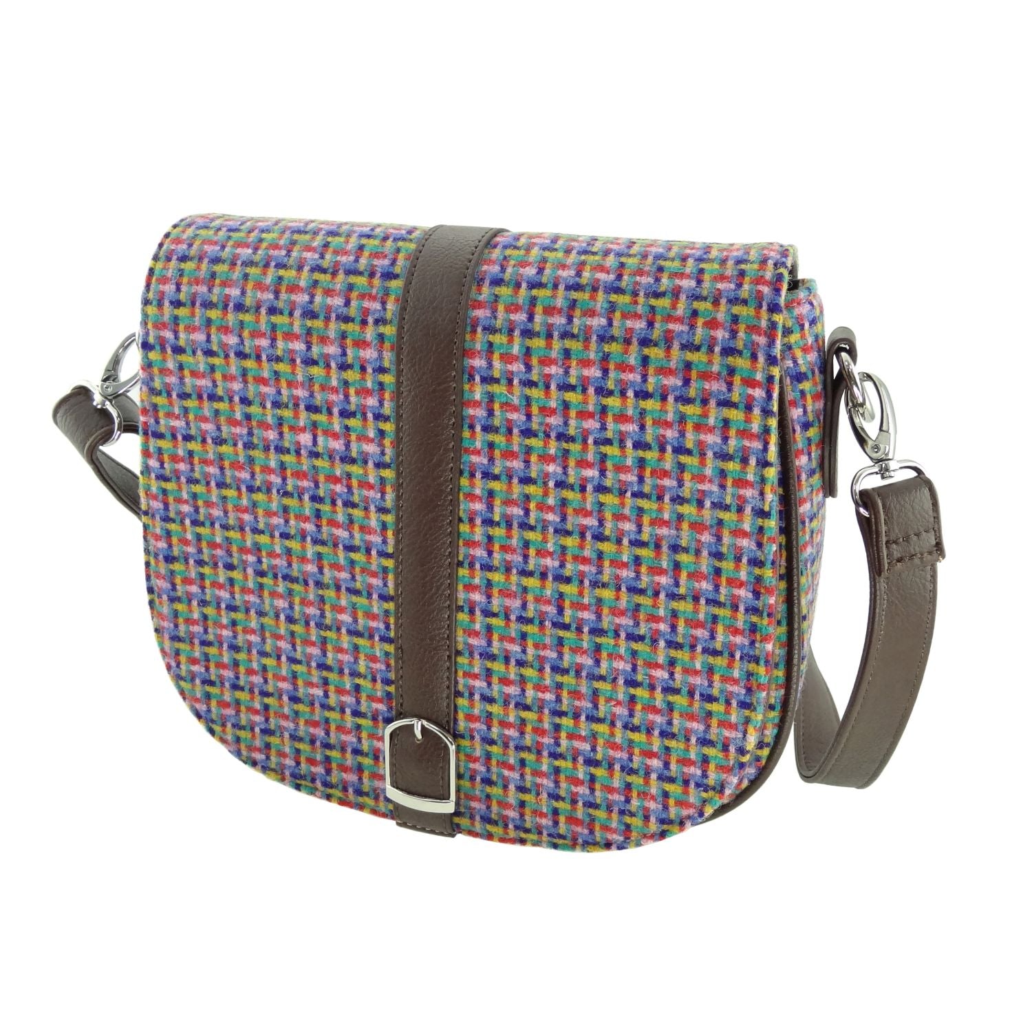 Beauly Classic Shoulder Handbag with Harris Tweed Blue & Purple Check Fabric - COL116 | Harris Tweed Scotland