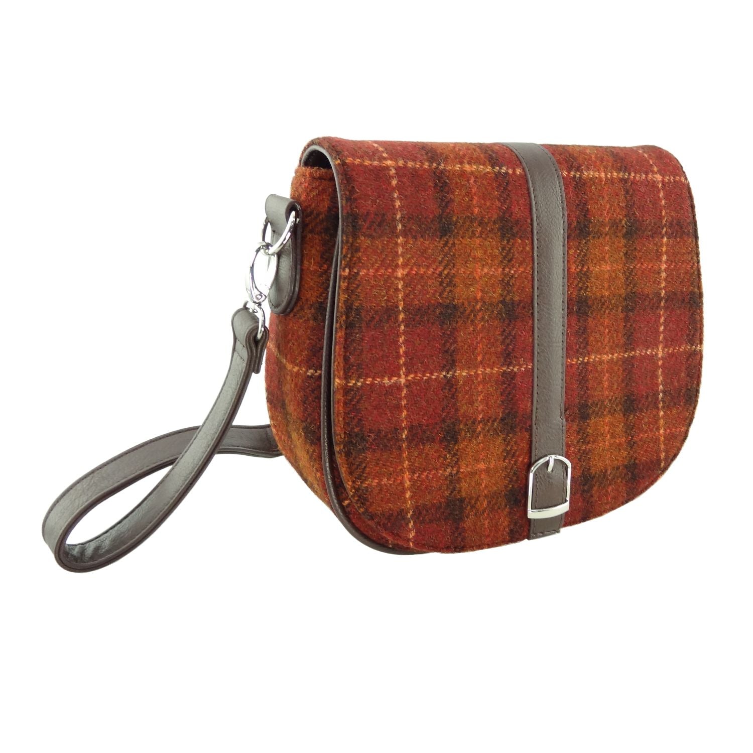 Beauly Classic Shoulder Handbag with Harris Tweed Burnt Orange & Brown Check Fabric - COL117 | Harris Tweed Scotland