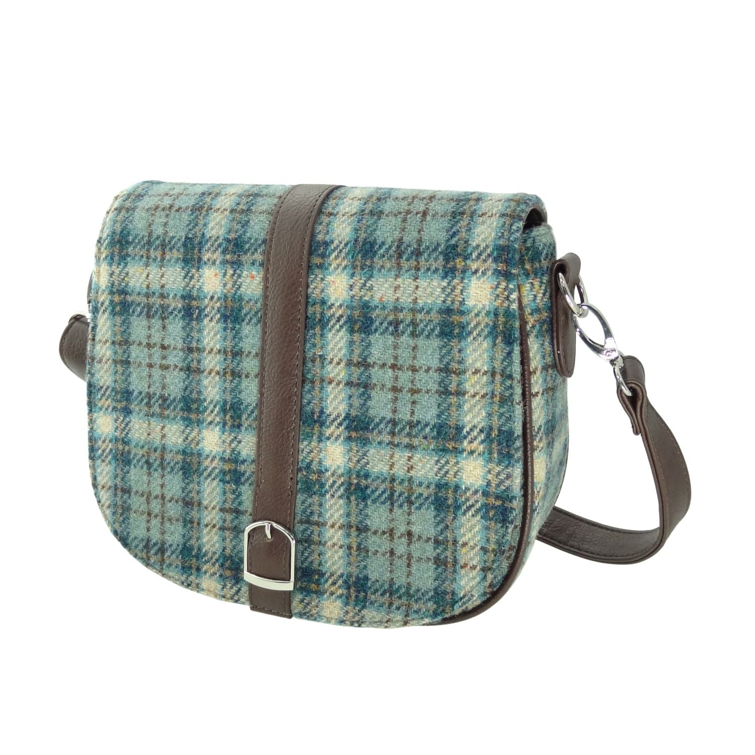 Beauly Classic Shoulder Handbag with Harris Tweed Navy Blue & Brown Check Fabric - COL121 | Harris Tweed Scotland