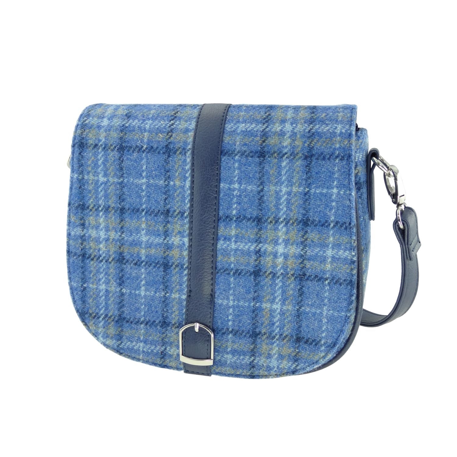 Beauly Classic Shoulder Handbag with Harris Tweed Blue Check Fabric - COL129 | Harris Tweed Scotland