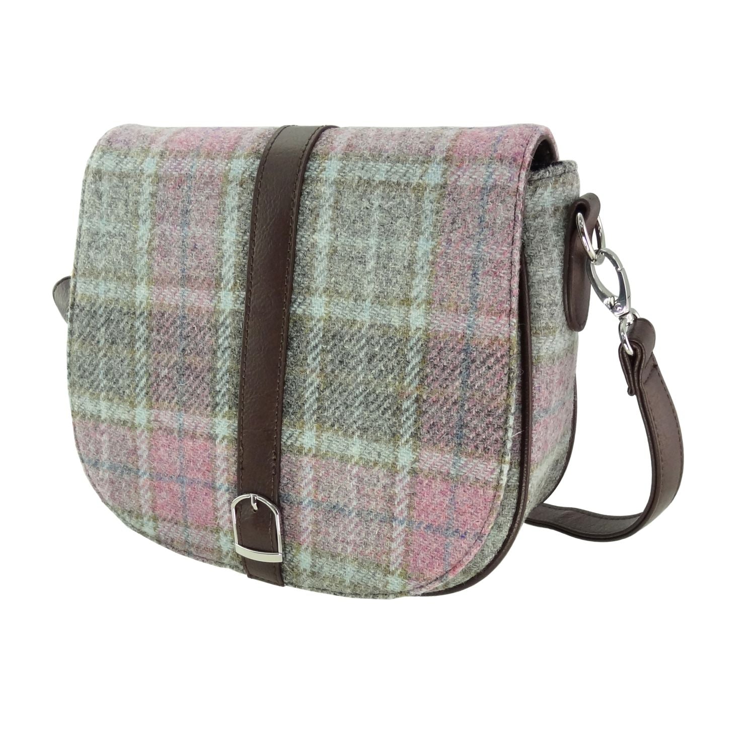 Beauly Classic Shoulder Handbag with Harris Tweed Purple & Mint Green Check Fabric - COL134 | Harris Tweed Scotland
