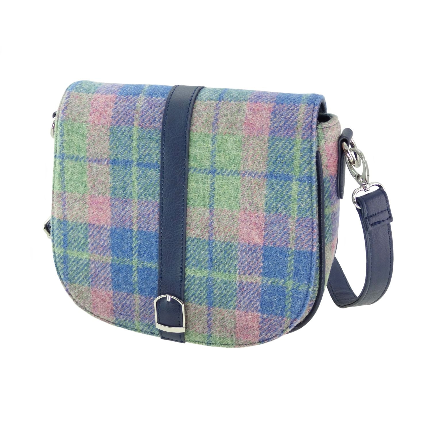 Beauly Classic Shoulder Handbag with Harris Tweed Pink & Blue Check Fabric - COL135 | Harris Tweed Scotland