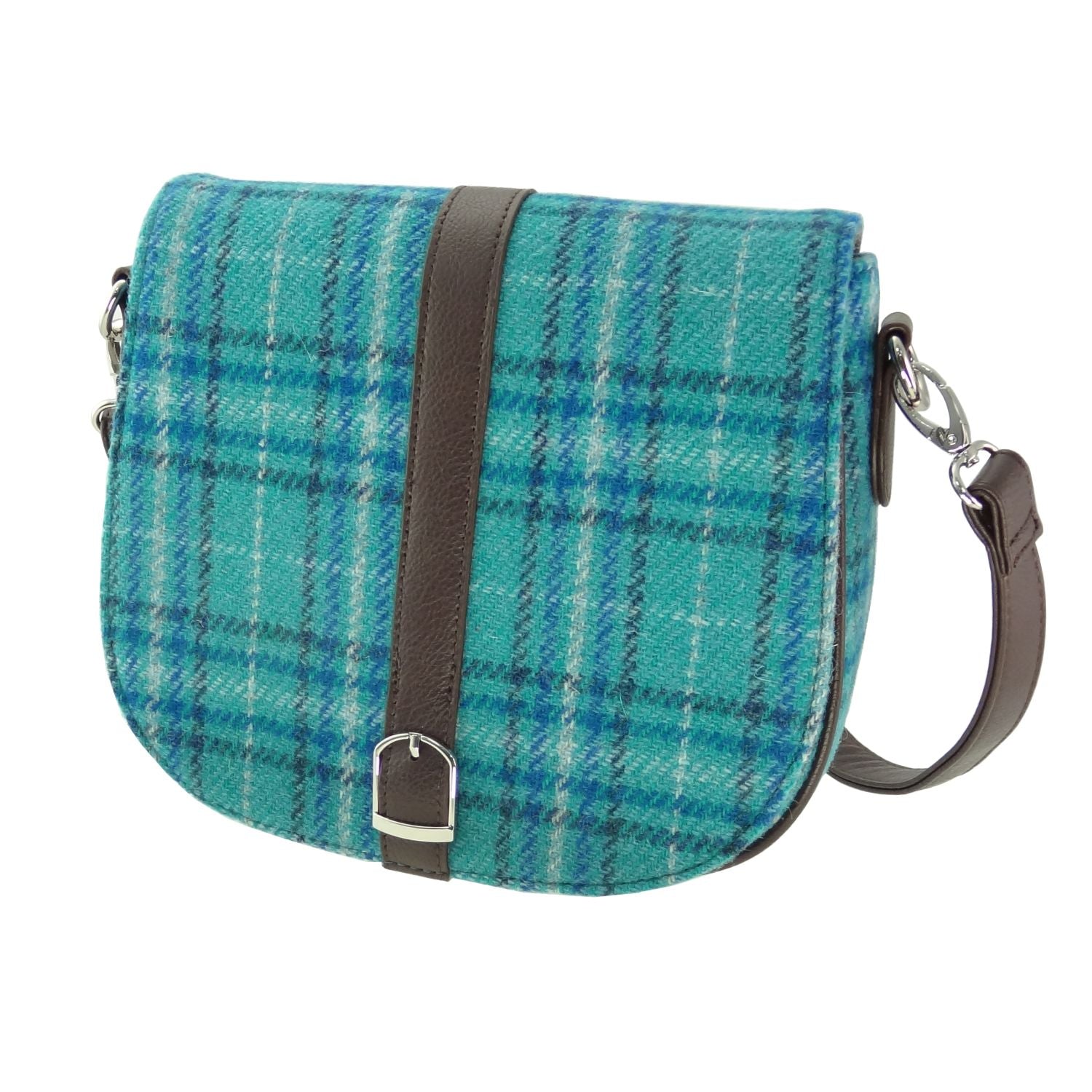 Beauly Classic Shoulder Handbag with Harris Tweed Blue Check Fabric - COL145 | Harris Tweed Scotland
