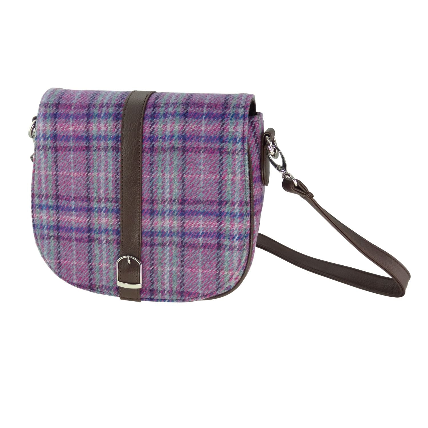 Beauly Classic Shoulder Handbag with Harris Tweed Purple Check Fabric - COL146 | Harris Tweed Scotland