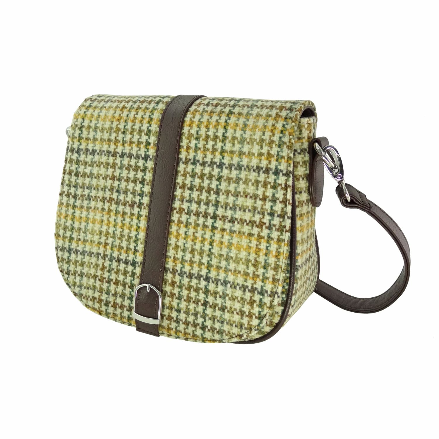 Beauly Classic Shoulder Handbag with Harris Tweed Yellow & Brown Check Fabric - COL149 | Harris Tweed Scotland