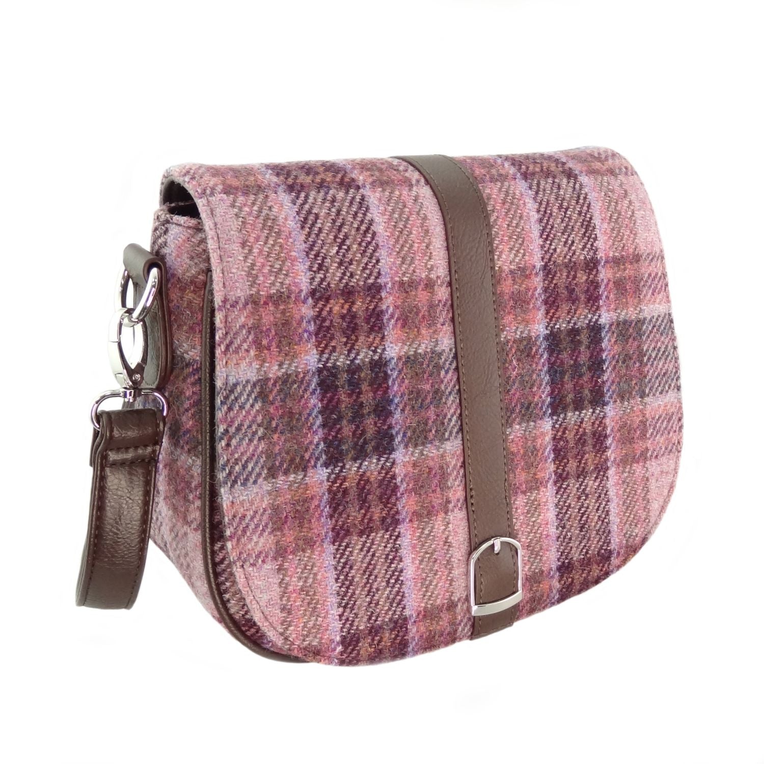Beauly Classic Shoulder Handbag with Harris Tweed Pink/Burgundy Check | Harris Tweed Scotland