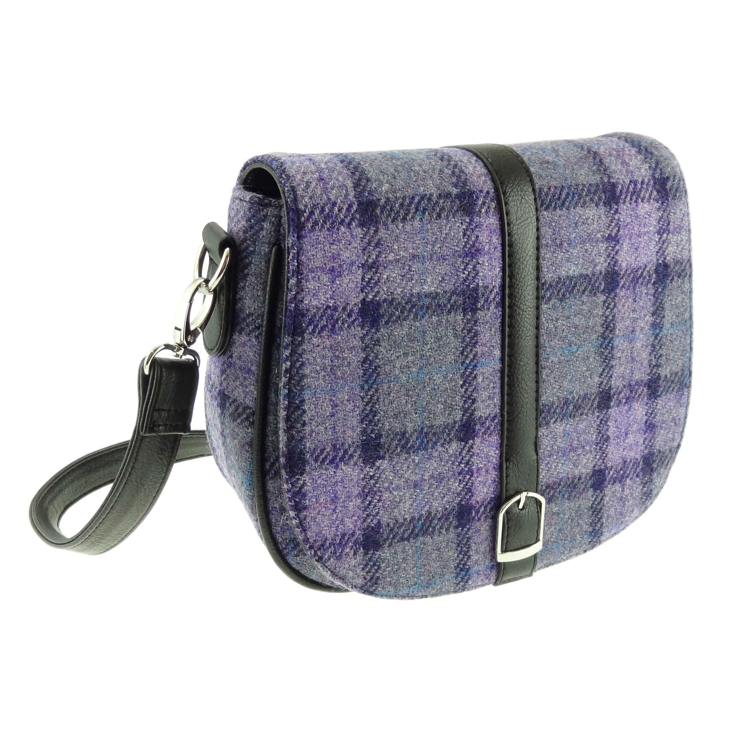 Beauly Classic Shoulder Handbag with Harris Tweed Purple & Grey Check Fabric - COL89 | Harris Tweed Scotland