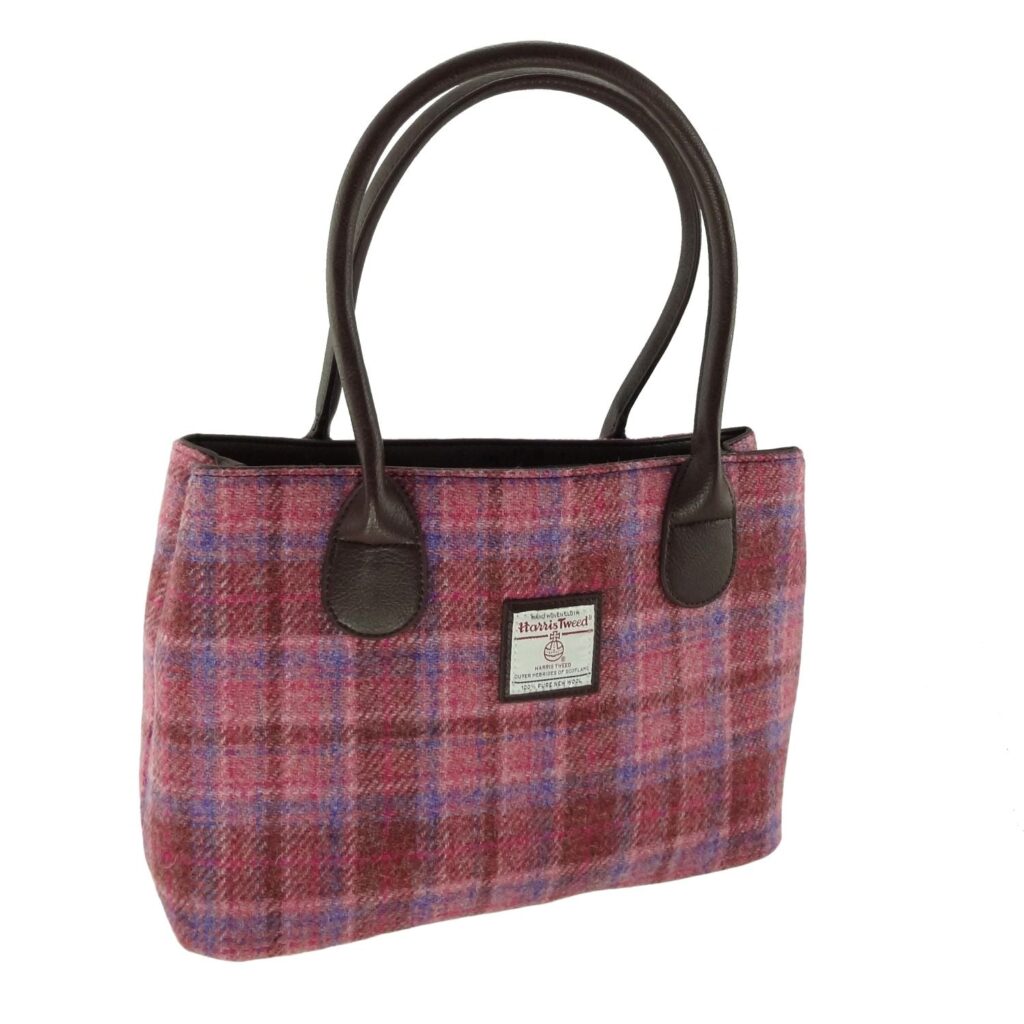 Cassley Classic Handbag with Harris Tweed Purple Check Fabric - COL103 | Harris Tweed Scotland