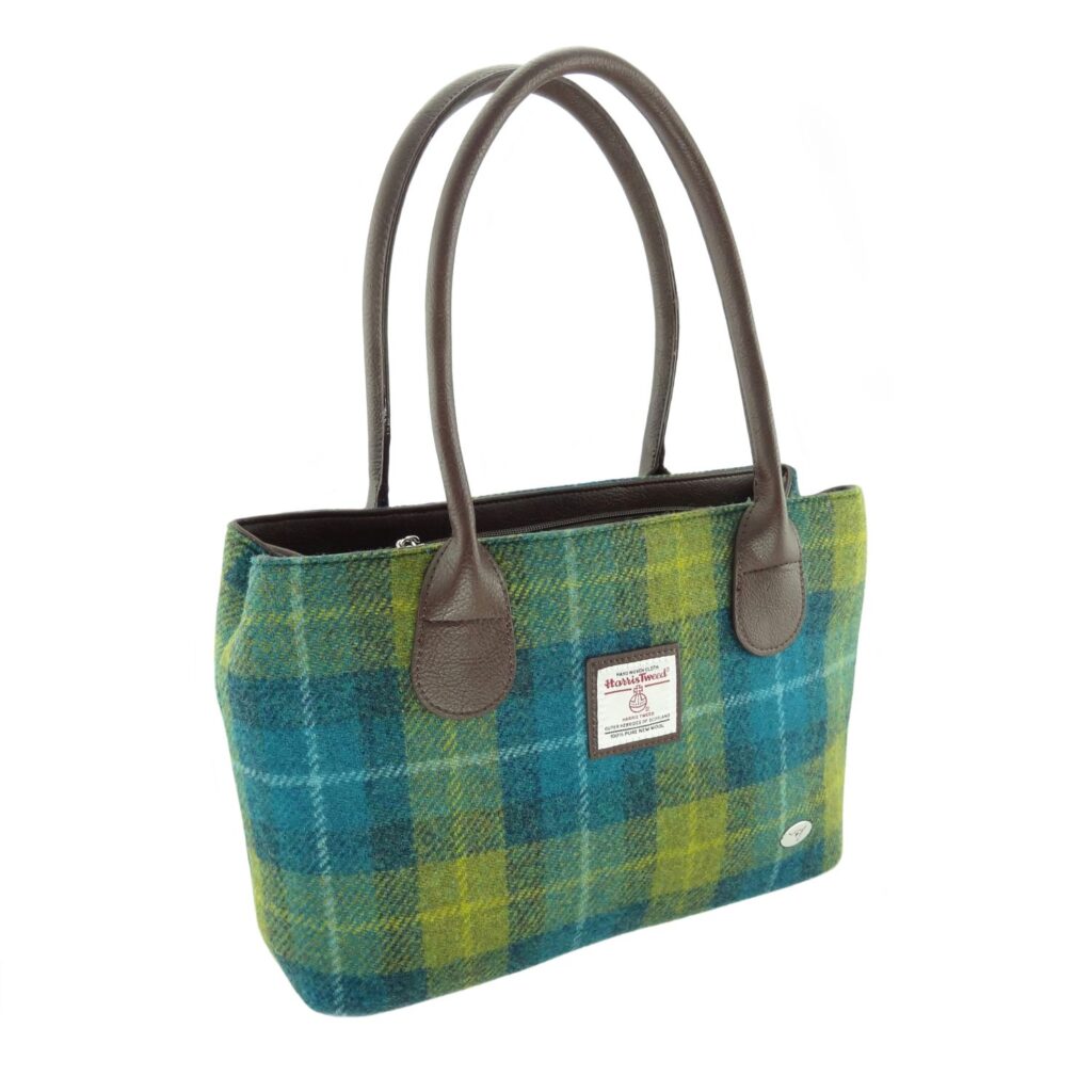 Harris Tweed Cassley Classic Handbag Green, Blue & Brown - COL114 | Harris Tweed Scotland