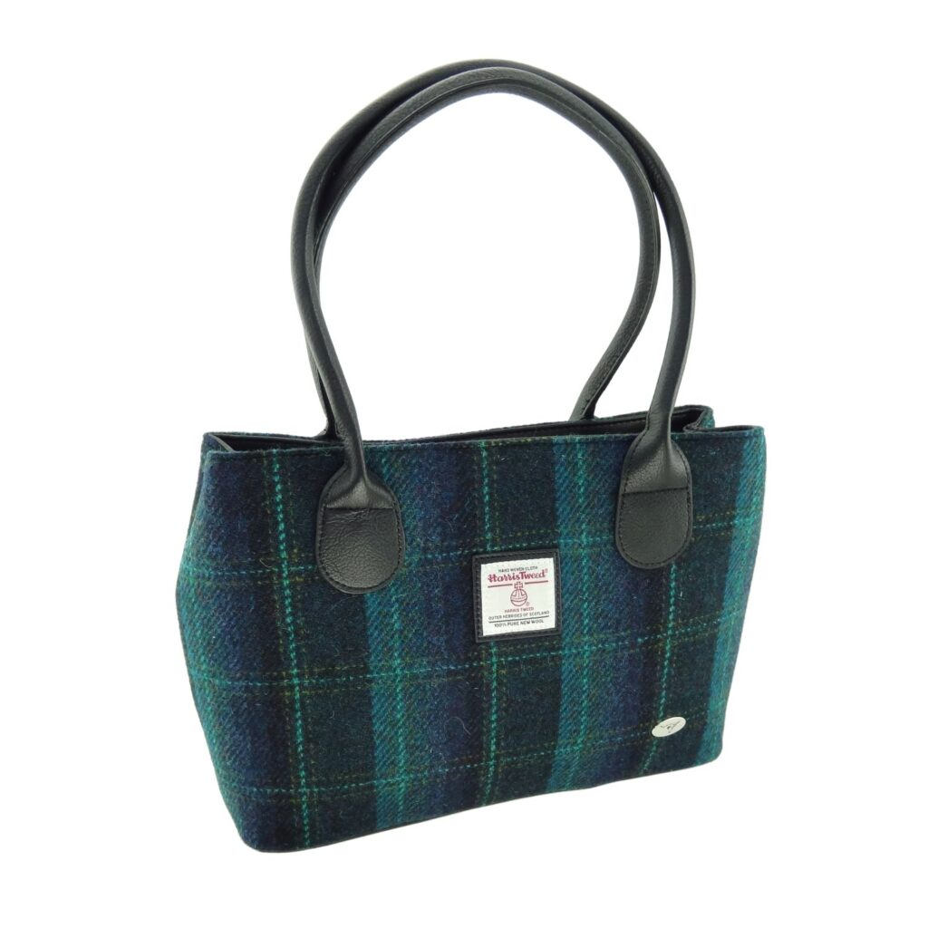 Cassley Classic Handbag with Harris Tweed Navy Blue Check - COL119 | Harris Tweed Scotland