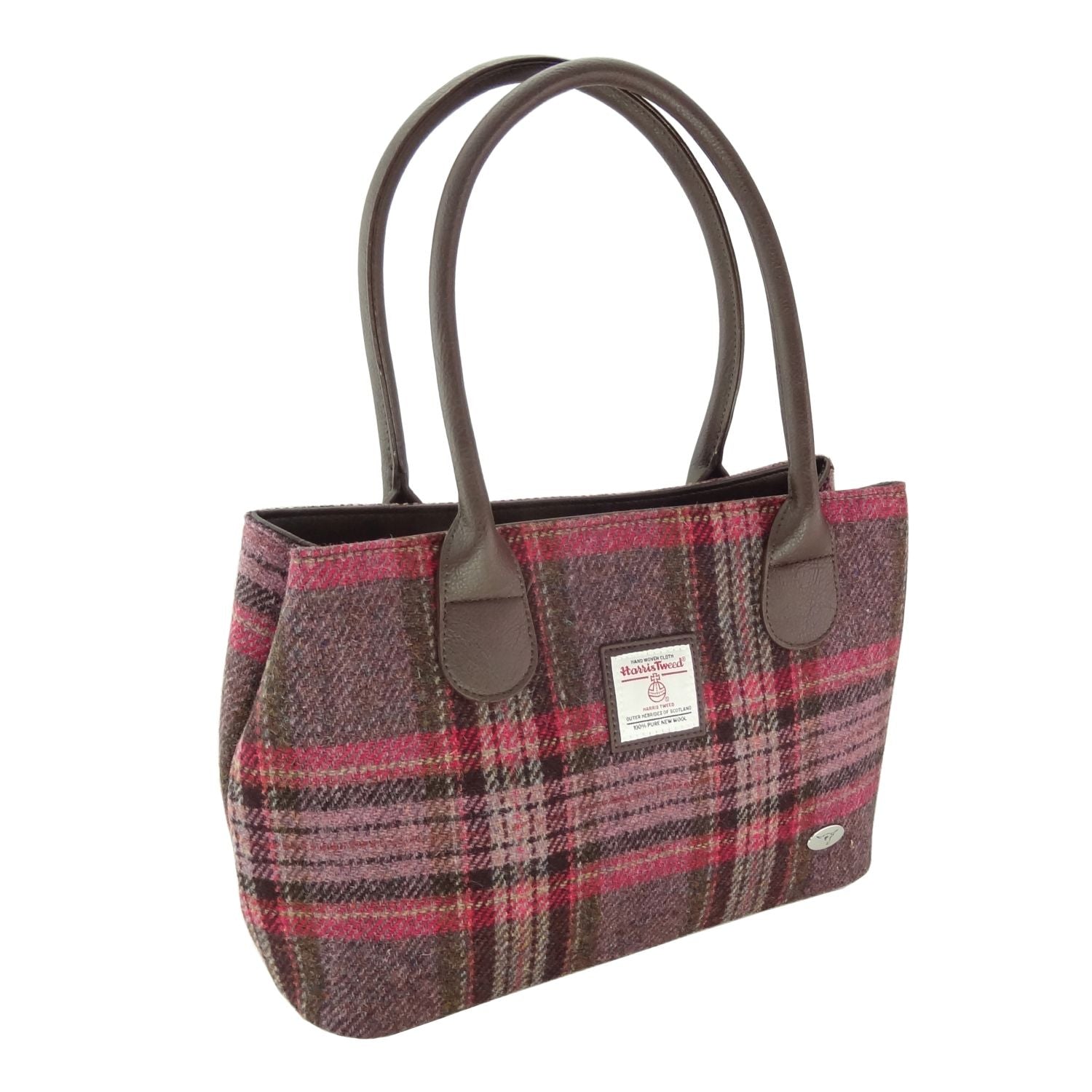 Cassley Classic Handbag with Harris Tweed Purple Pink & Burgundy - COL144 | Harris Tweed Scotland