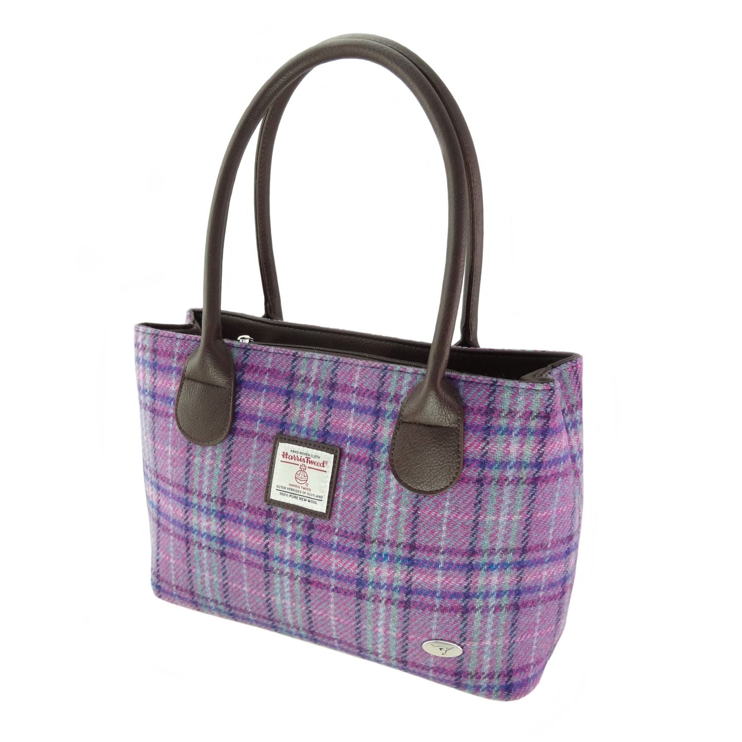 Cassley Classic Handbag with Harris Tweed Purple, Pink & Violet Check - COL146 | Harris Tweed Scotland