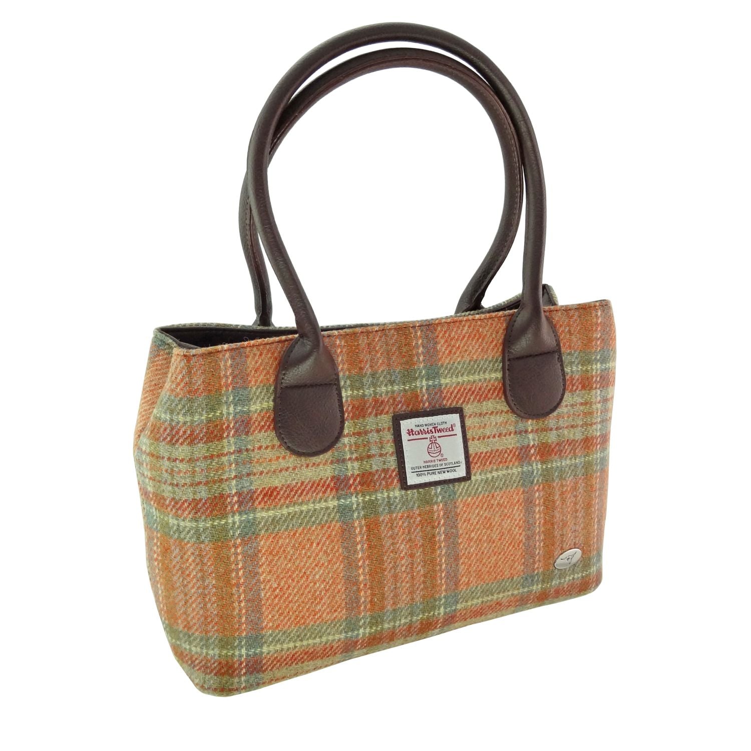 Cassley Classic Handbag with Harris Tweed Orange & Brown Fabric- COL148 | Harris Tweed Scotland