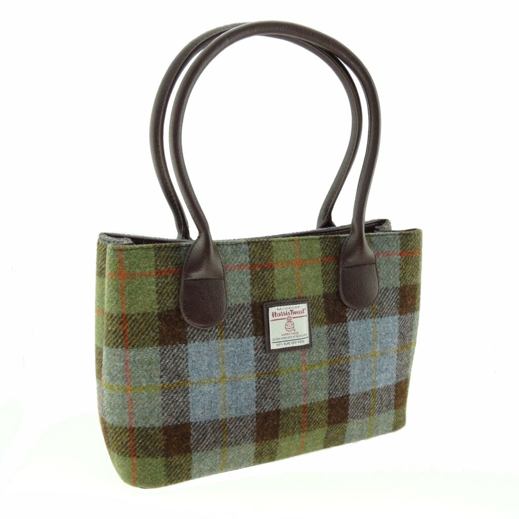 Harris Tweed Cassley Classic Handbag Blue, Brown & Green Check - COL15 | Harris Tweed Scotland