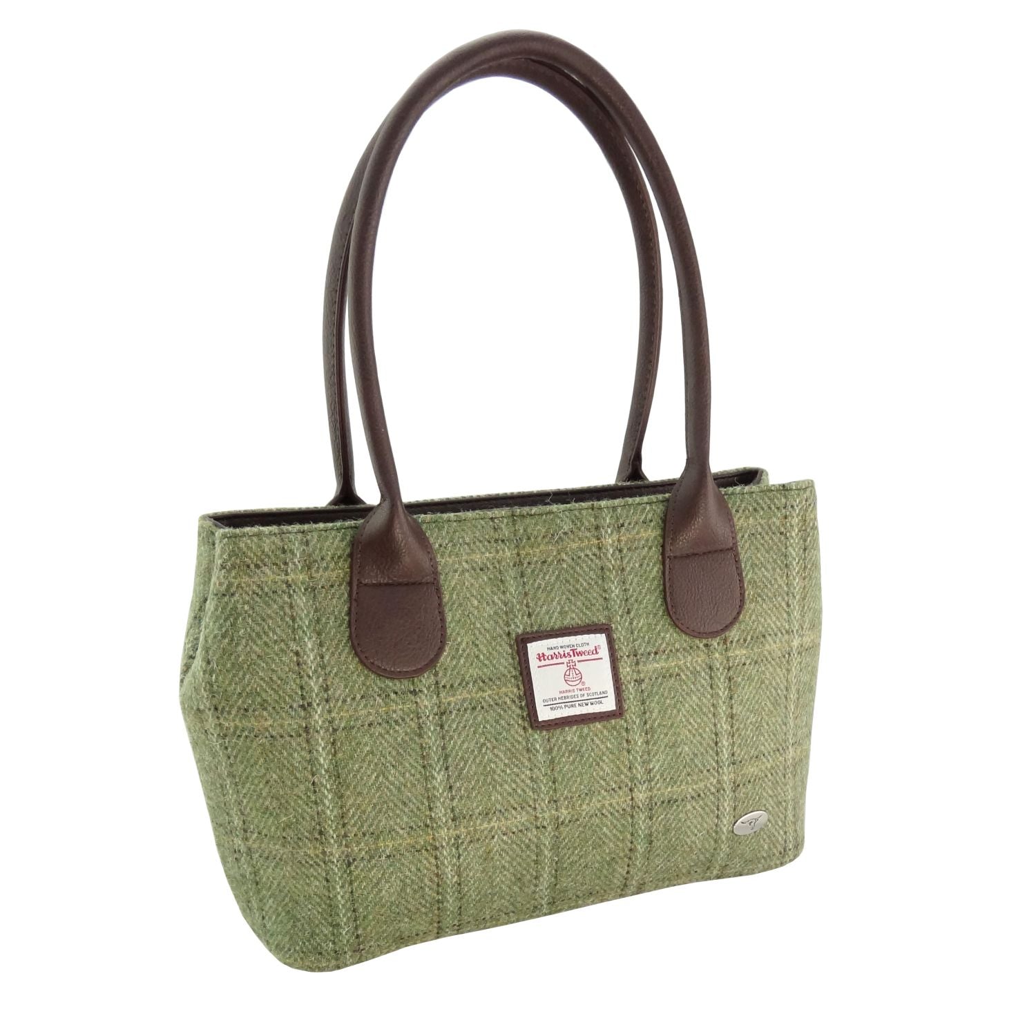 Cassley Classic Handbag with Harris Tweed Green Herringbone with Overcheck | Harris Tweed Scotland