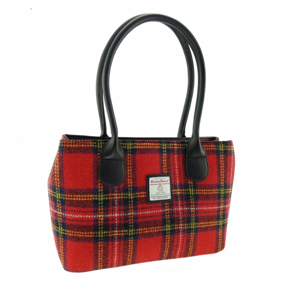 Cassley Classic Handbag with Harris Tweed Red, Green, Black & Yellow Check - COL24 | Harris Tweed Scotland