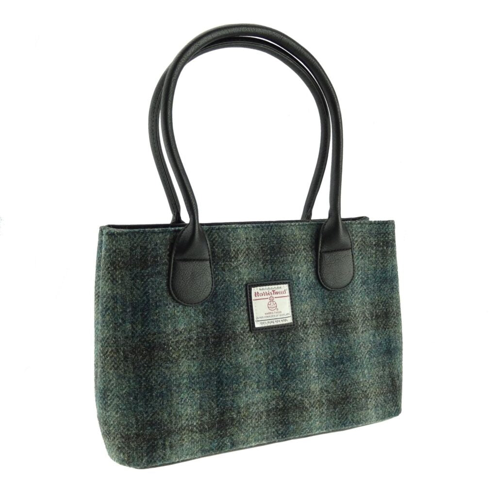 Cassley Classic Handbag with Harris Tweed Blue & Black Check - COL91 | Harris Tweed Scotland