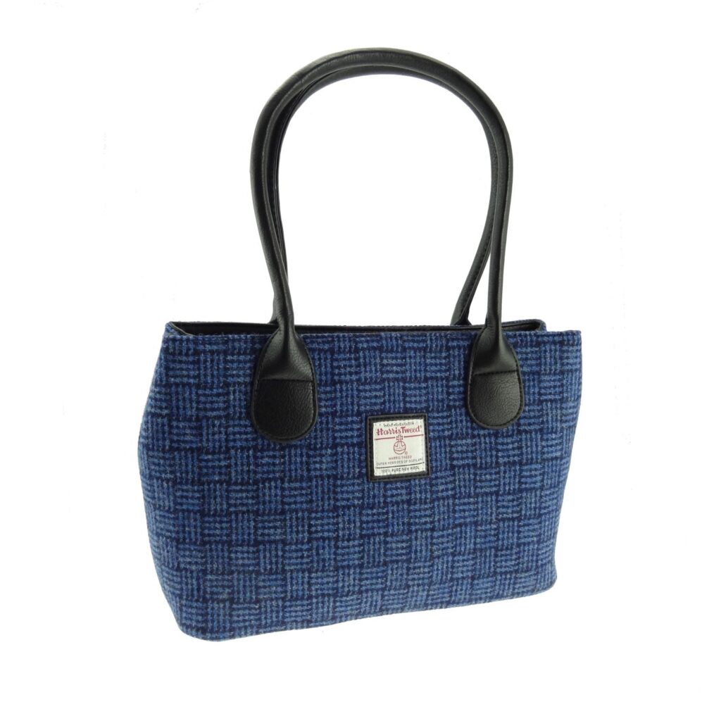 Cassley Classic Handbag with Harris Tweed Blue & Purple Check - COL97 | Harris Tweed Scotland