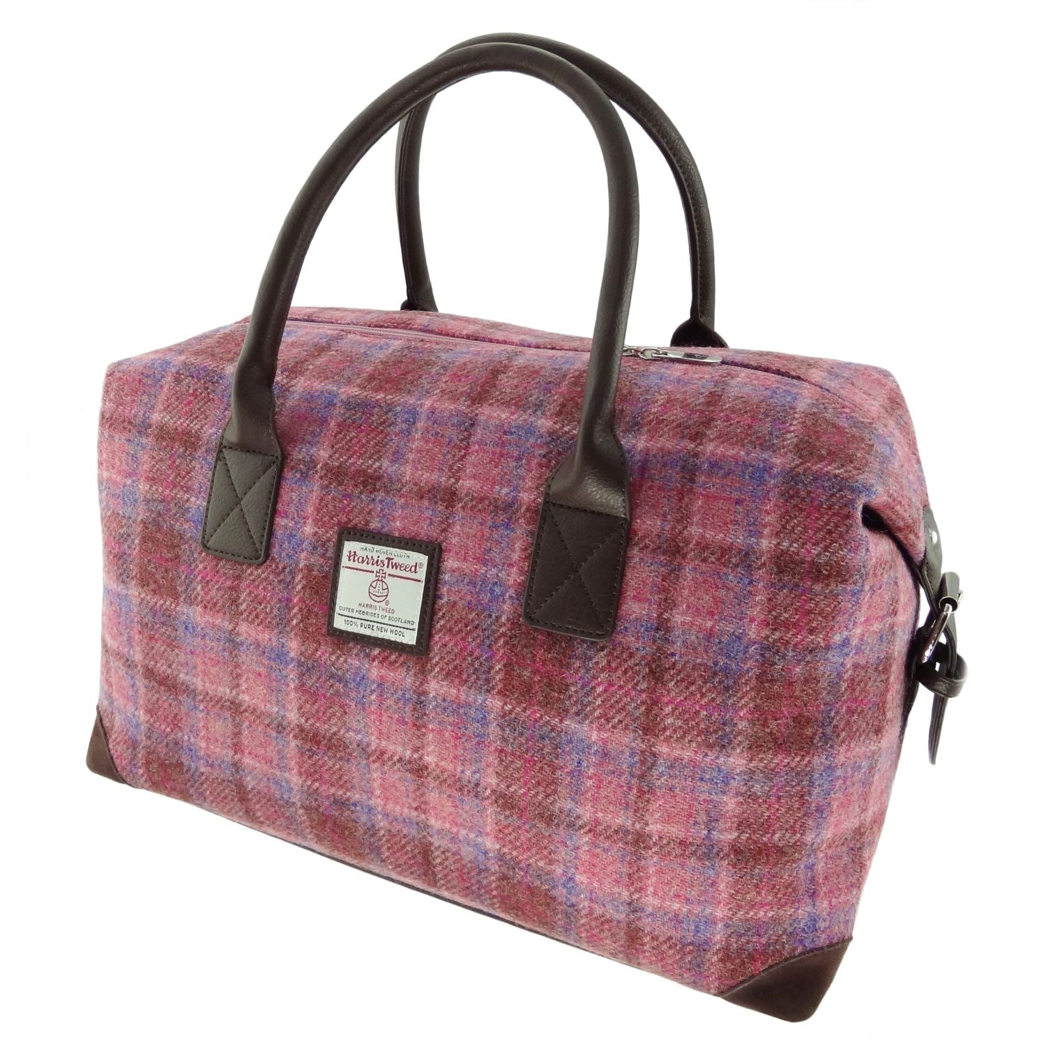 Esk Overnight Bag with Harris Tweed Burt Purple & Pink Check Fabric | Harris Tweed Scotland