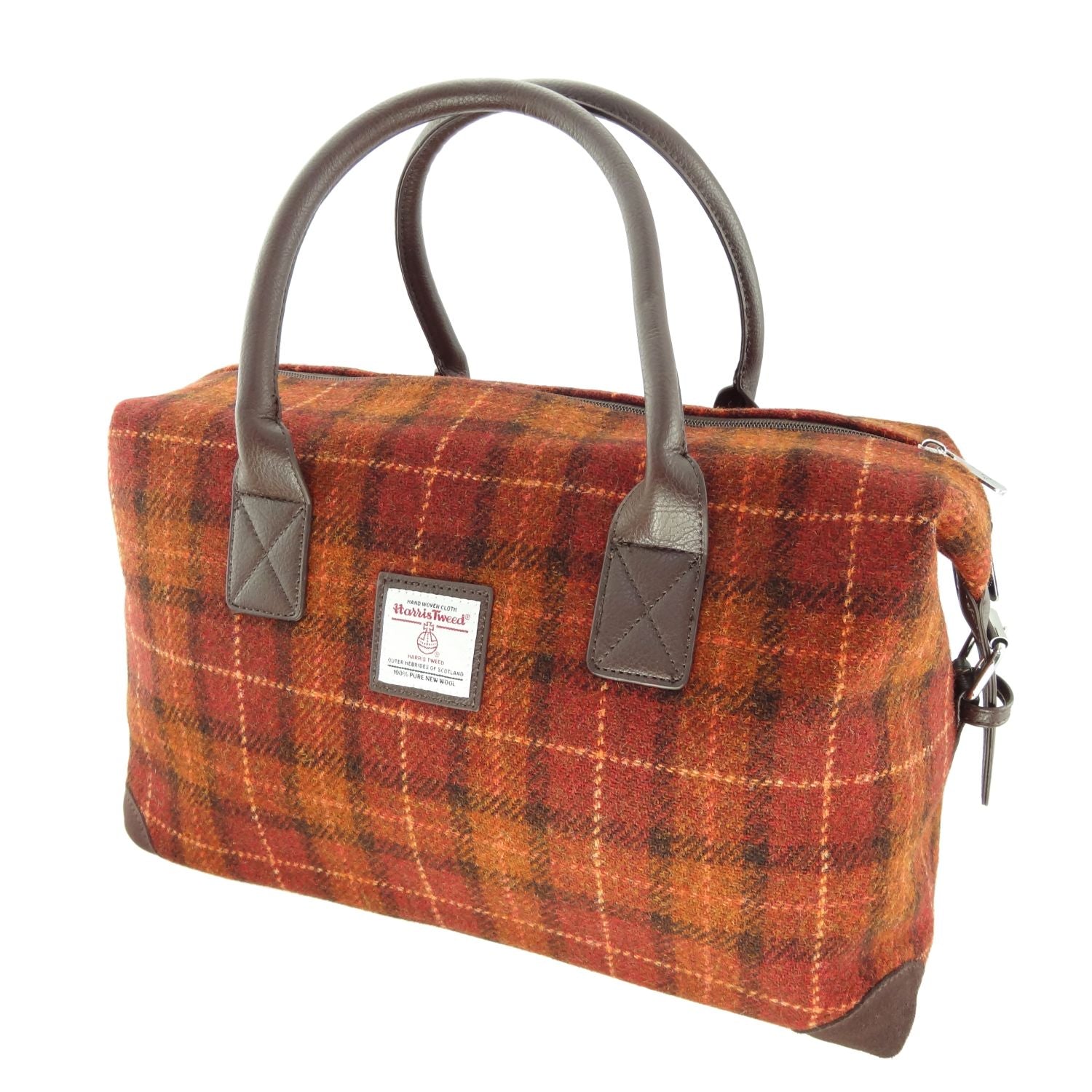 Esk Overnight Bag with Harris Tweed Burt Orange & Brown Check Fabric | Harris Tweed Scotland
