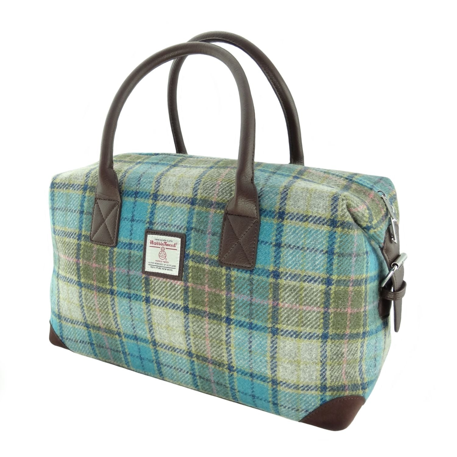Esk Overnight Bag with Harris Tweed Blue, Beige & Brown Check Fabric | Harris Tweed Scotland