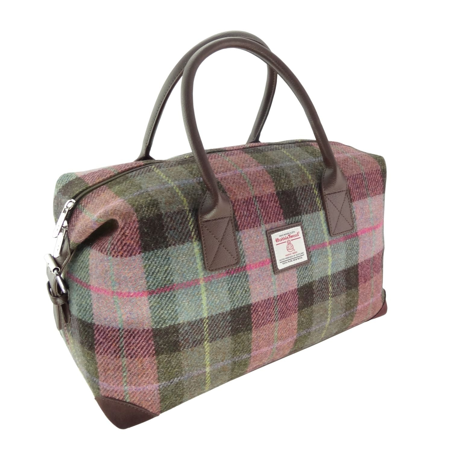 Esk Overnight Bag with Harris Tweed Purple, Green & Brown Check Fabric | Harris Tweed Scotland