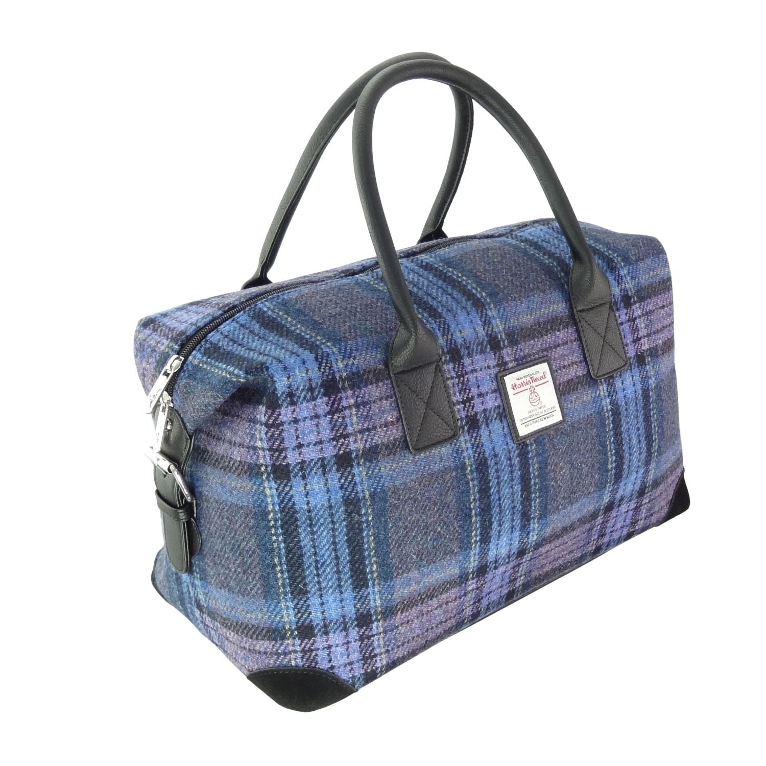 Esk Overnight Bag with Harris Tweed Navy Blue & Purple Check Fabric | Harris Tweed Scotland