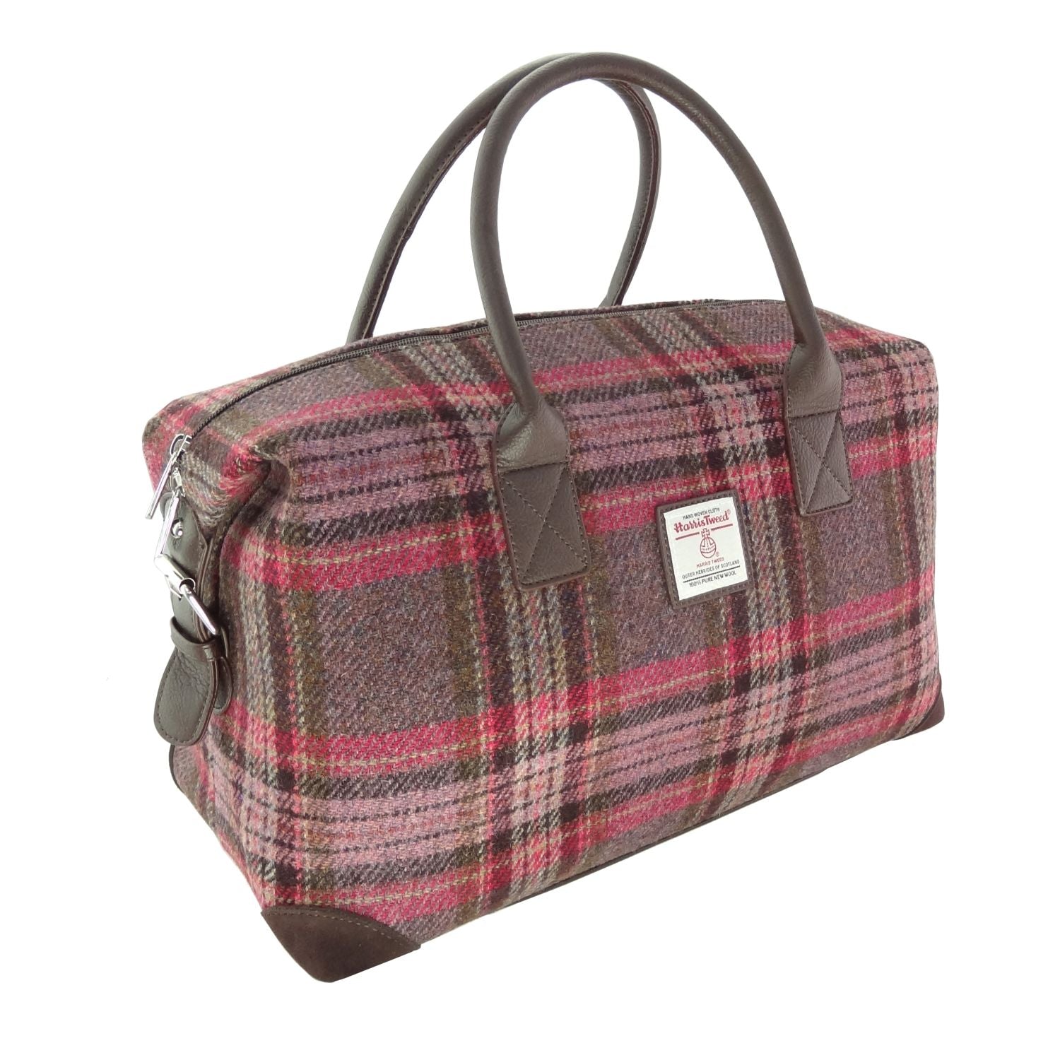 Esk Overnight Bag with Harris Tweed Purple & Burgundy Check Fabric | Harris Tweed Scotland