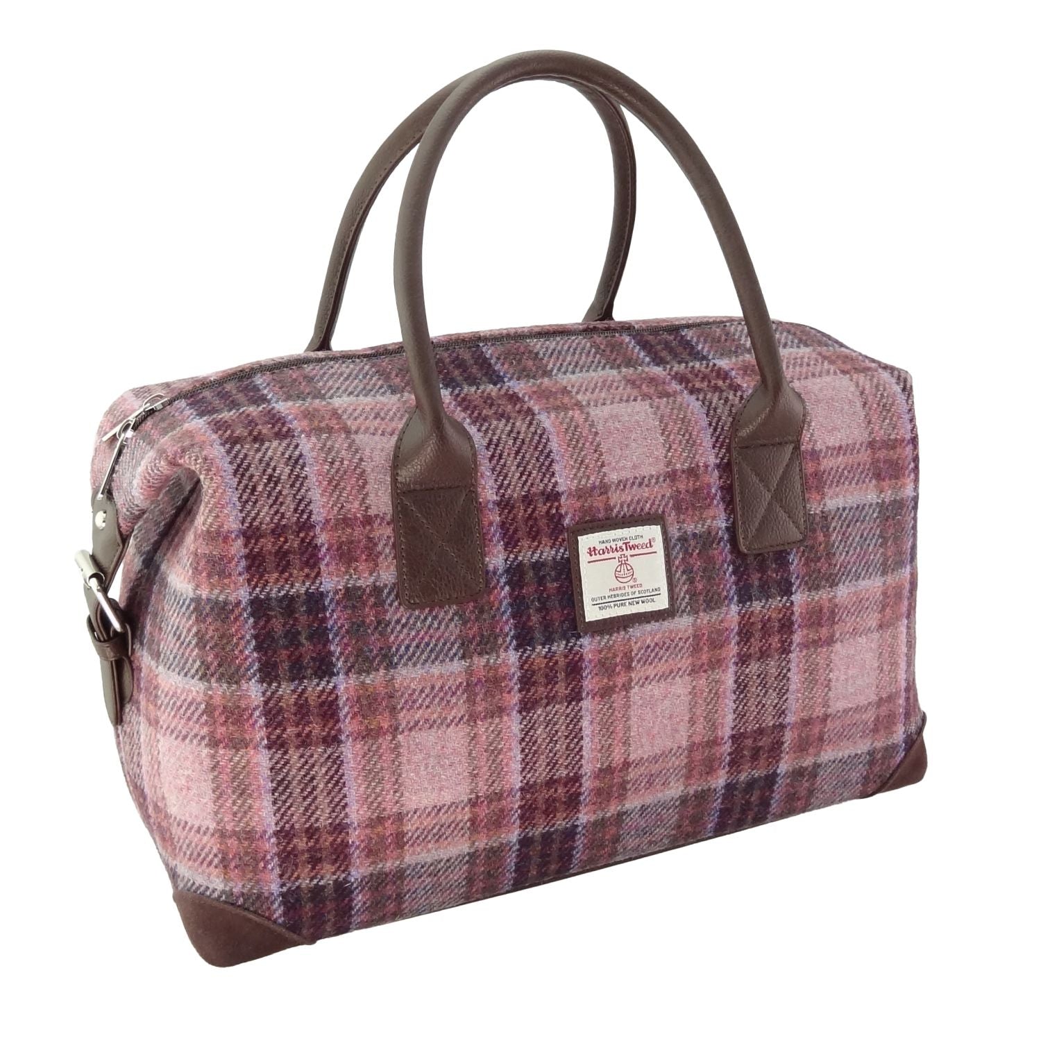 Esk Overnight Bag with Harris Tweed Pink/Burgundy Check | Harris Tweed Scotland