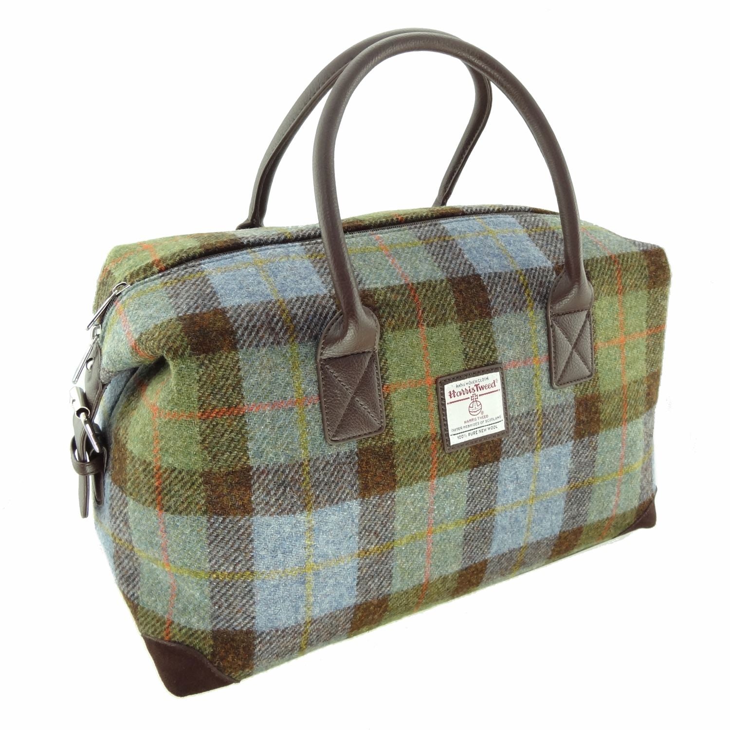 Esk Overnight Bag with Harris Tweed Blue, Green & Brown Check Fabric | Harris Tweed Scotland