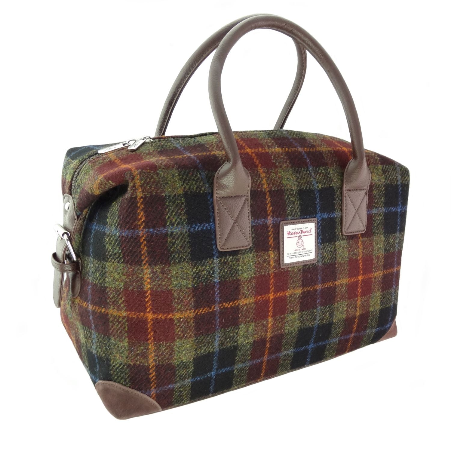 Esk Overnight Bag with Harris Tweed Navy Blue, Orange & Brown Check Fabric | Harris Tweed Scotland