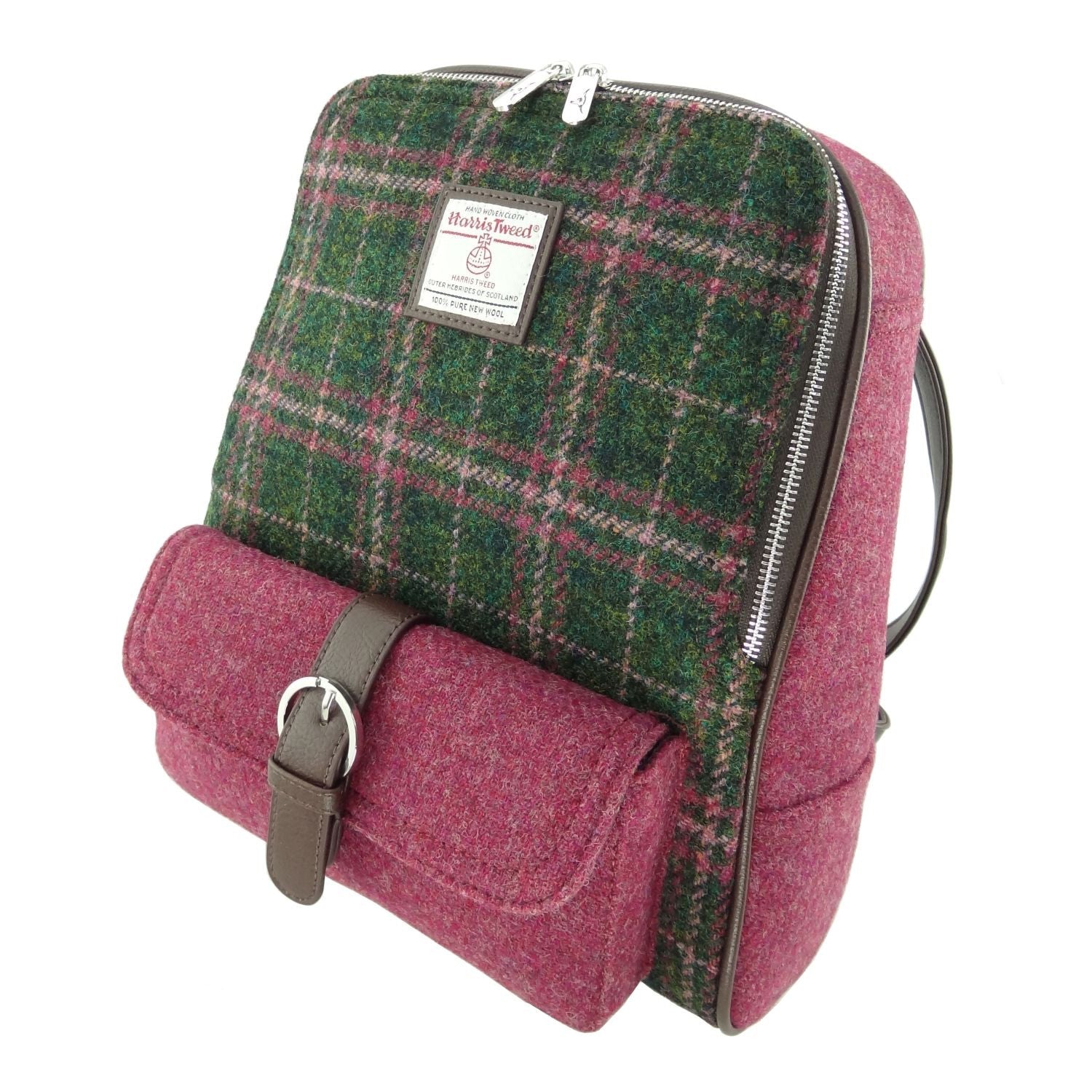 Harris Tweed Naver Backpack Purple & Green Check - COL107 | Harris Tweed Scotland