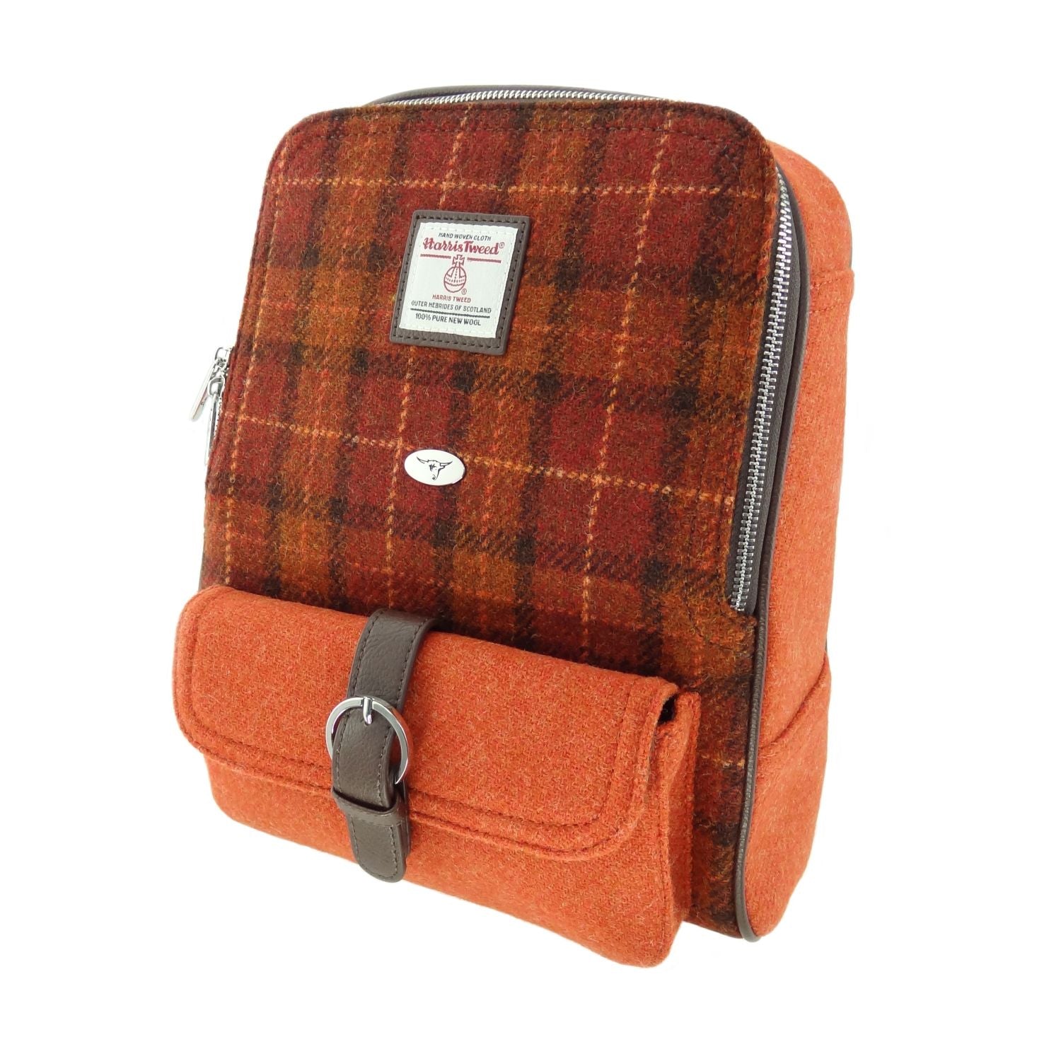 Harris Tweed Naver Backpack Orange & Brown Check - COL117 | Harris Tweed Scotland