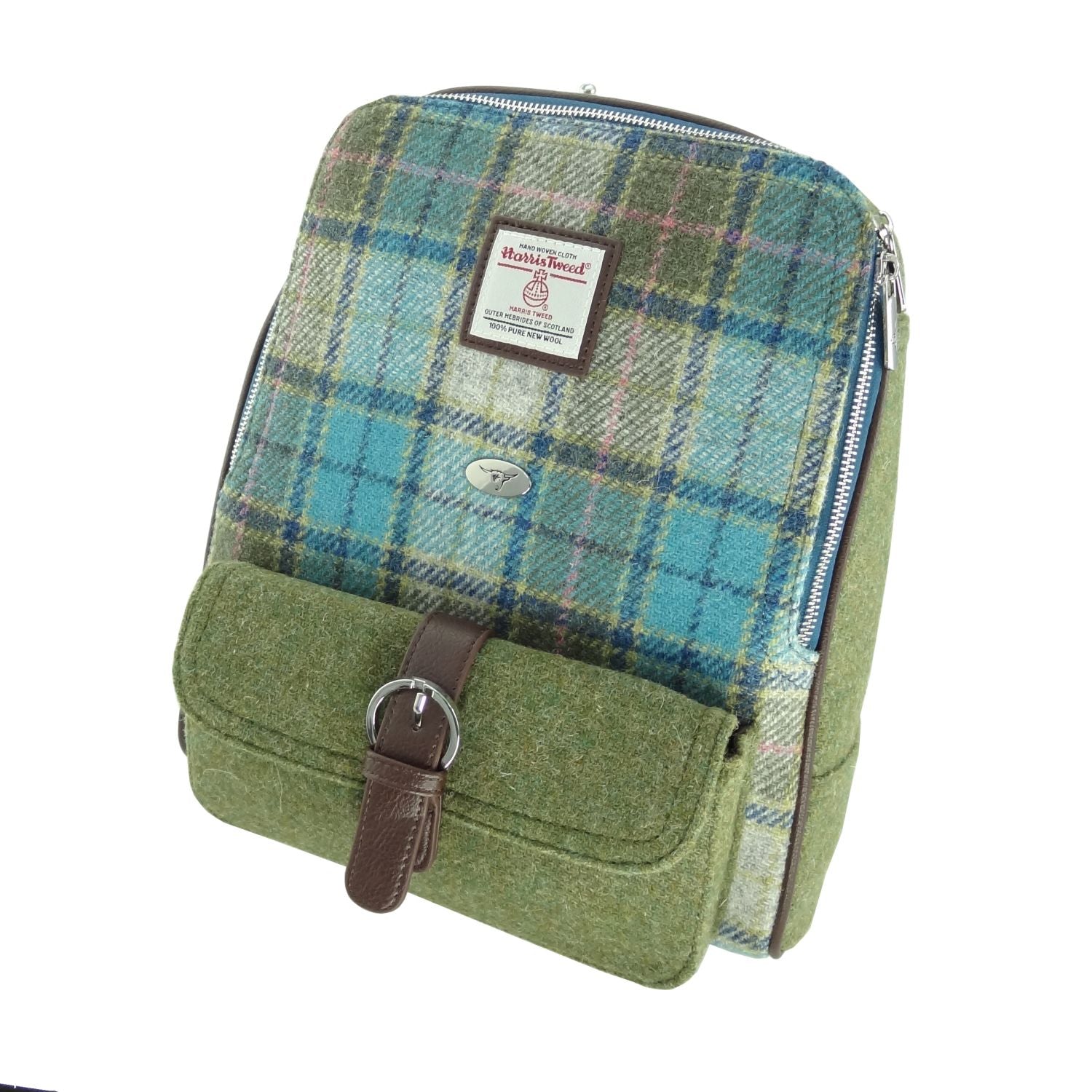 Harris Tweed Naver Backpack Green & Blue Check - COL122 | Harris Tweed Scotland