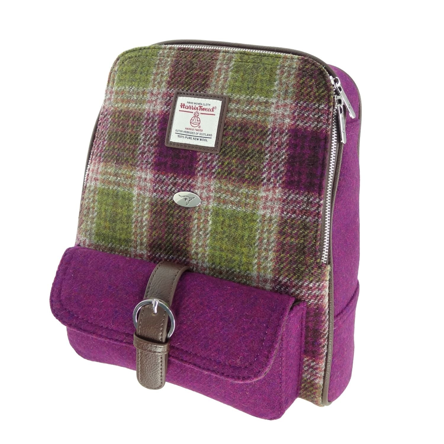 Harris Tweed Naver Backpack Purple & Green Check - COL125 | Harris Tweed Scotland
