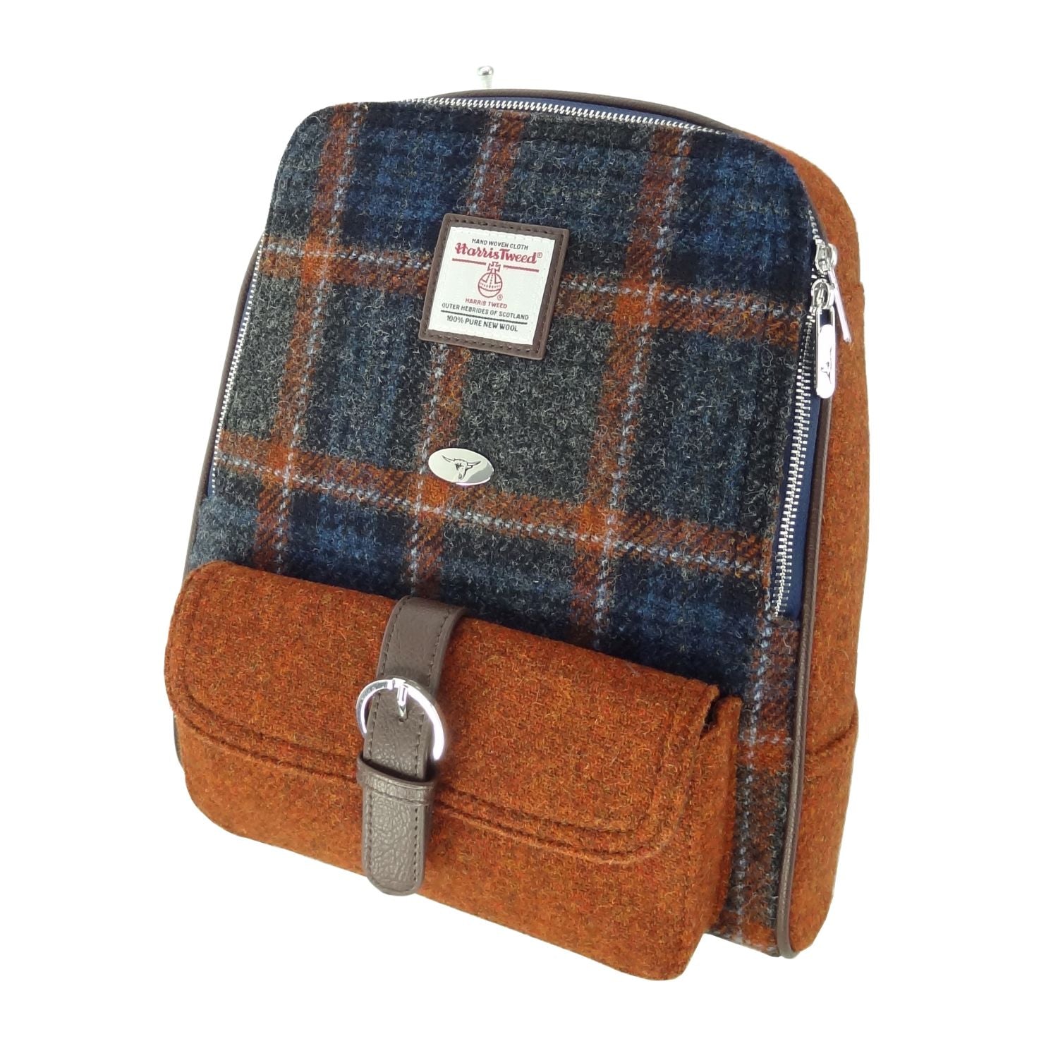 Harris Tweed Naver Backpack Brown, Orange & Navy Blue - COL127 | Harris Tweed Scotland