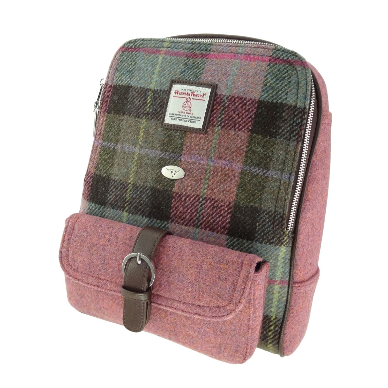 Harris Tweed Naver Backpack Pink, Purple & Green Check - COL137 | Harris Tweed Scotland