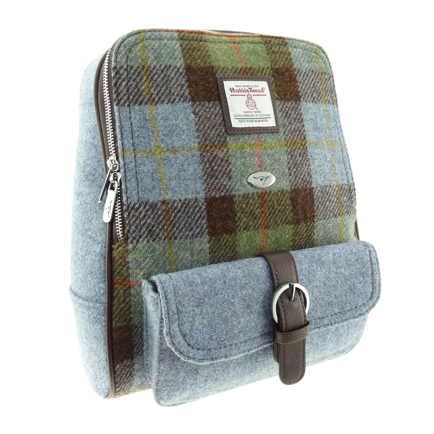 Harris Tweed Naver Backpack Blue, Brown & Green Check - COL15 | Harris Tweed Scotland
