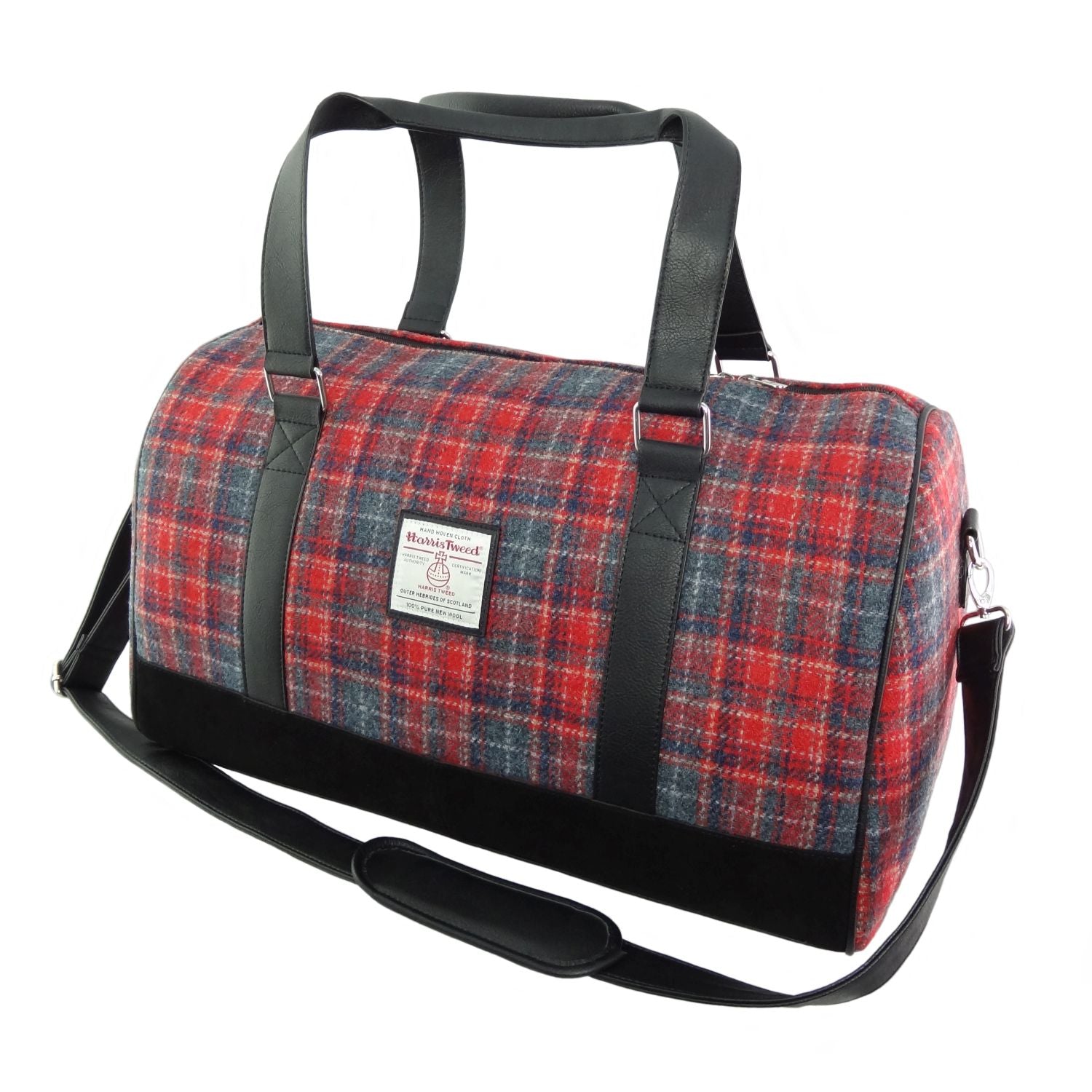 Clyde Weekend Bag with Harris Tweed Red & Grey Tartan | Harris Tweed Scotland