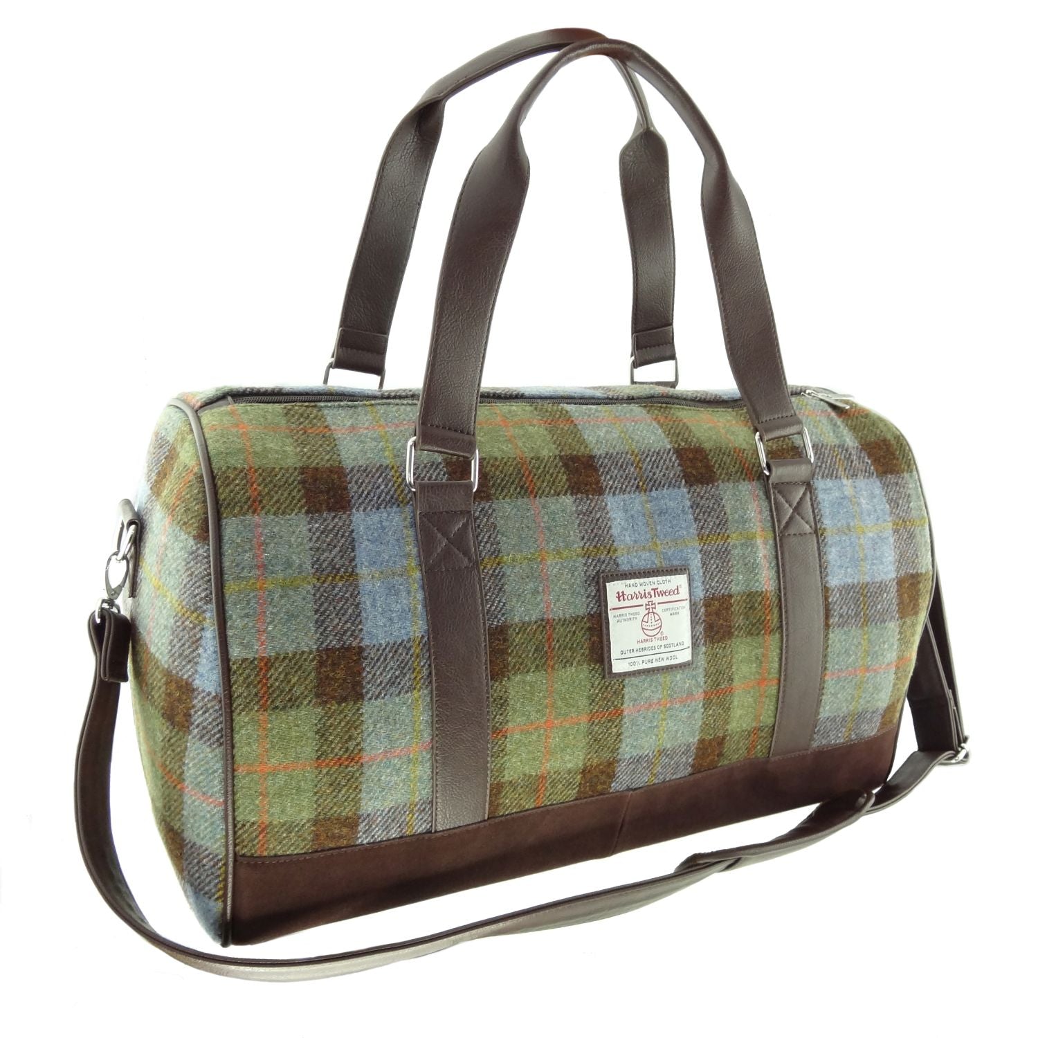 Harris Tweed Clyde Weekend Bag Blue, Brown & Green - COL15 | Harris Tweed Scotland